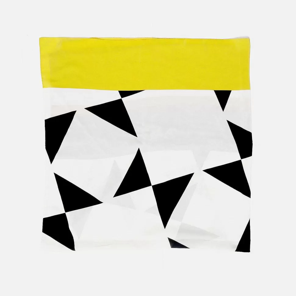 Fashion Black/Cream/Yellow Geometric Stripe Silk Scarf Scarves