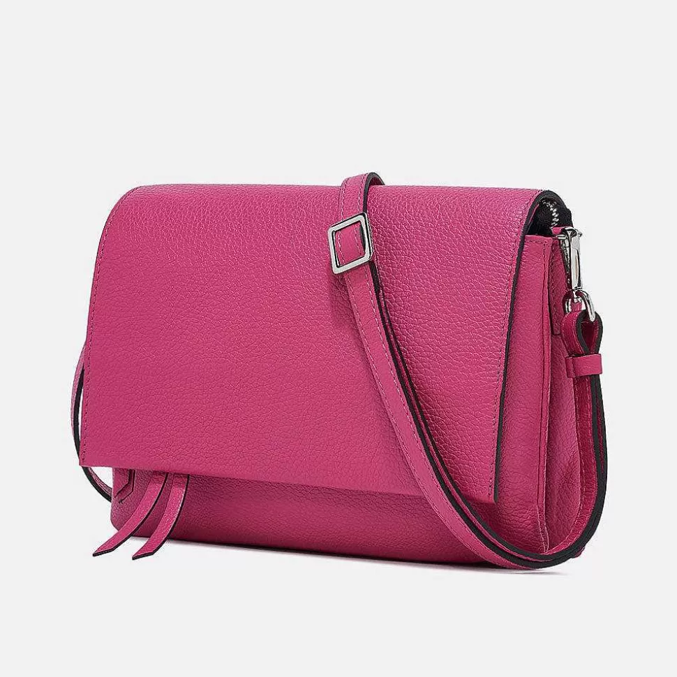 New Bright Pink Leather Three Flap Bag Colourful Bags