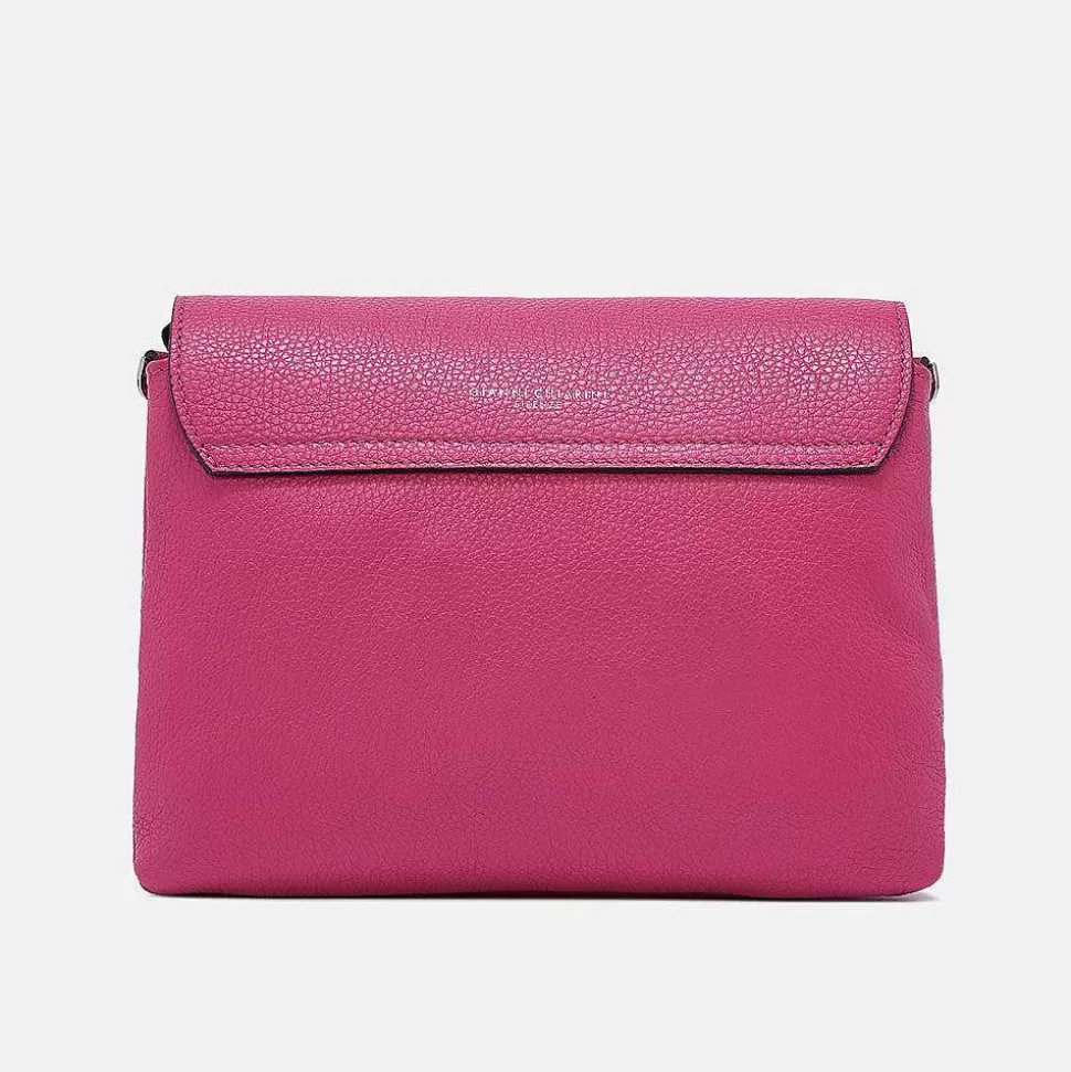 Store Bright Pink Leather Three Flap Bag Shoulder Bags