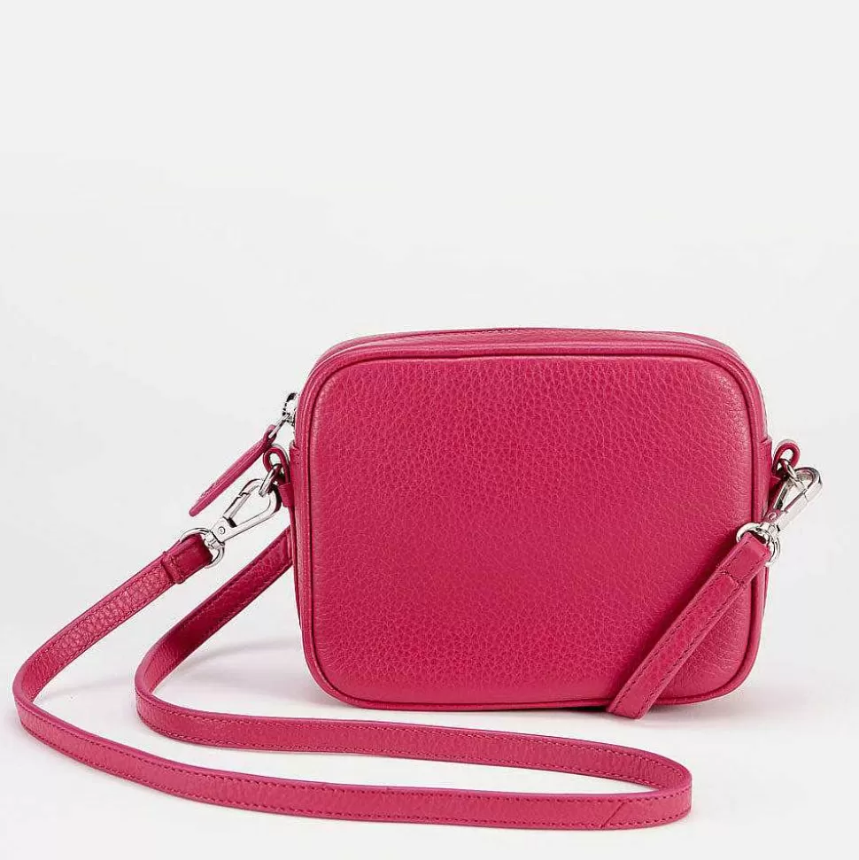Clearance Fuchsia Pink Leather Mini Camera Bag Shoulder Bags
