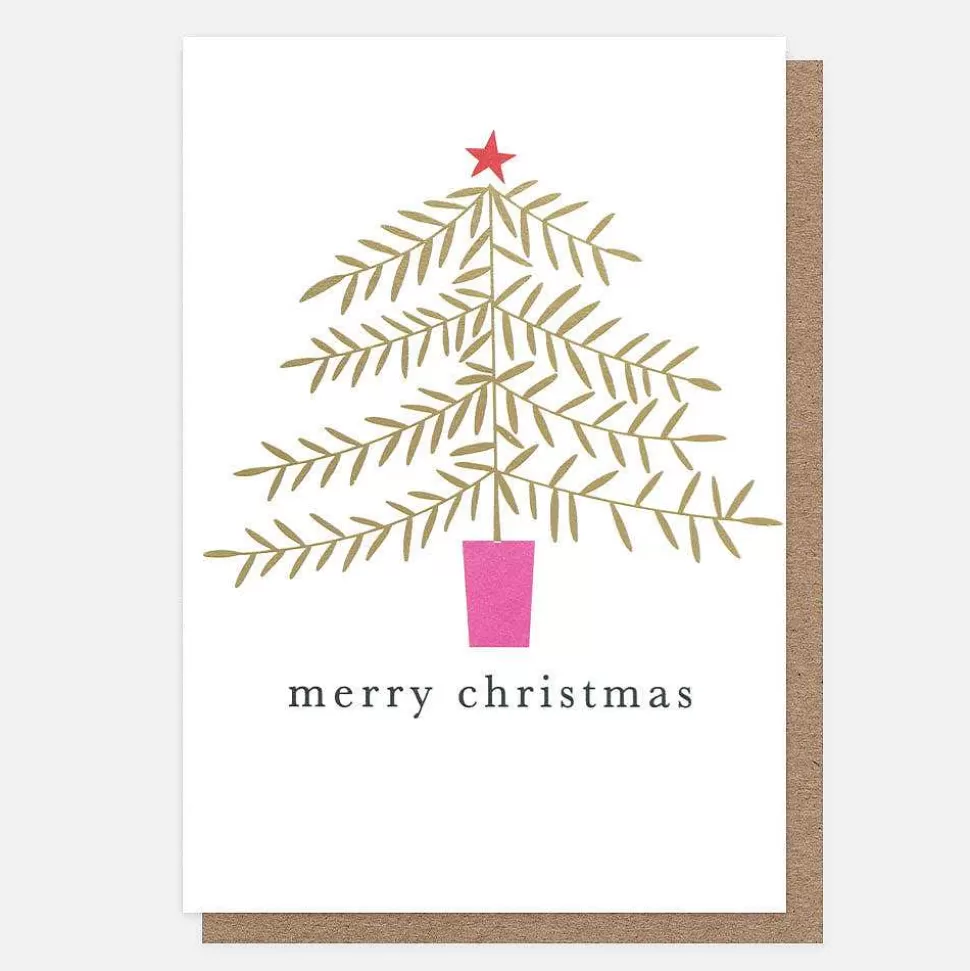 Fashion Gold Christmas Tree Small Christmas Card Pack Of 10 Packs Of Cards