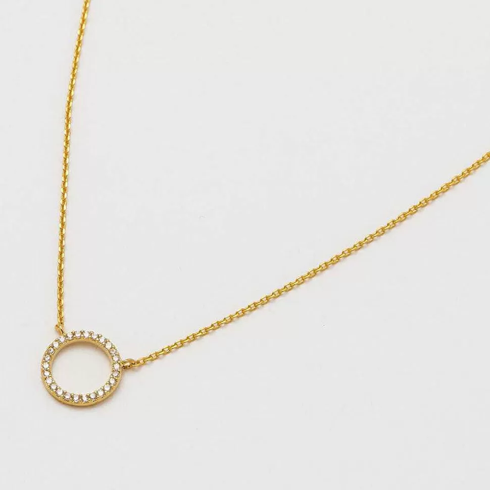 Store Gold Plated White Cubic Zirconia Circle Necklace Necklaces