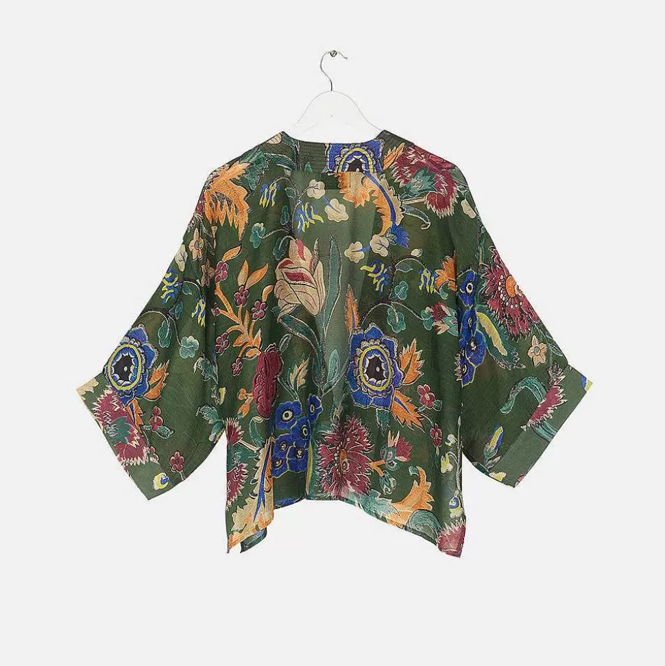 Online Green Flower Vase Short Kimono Loungewear