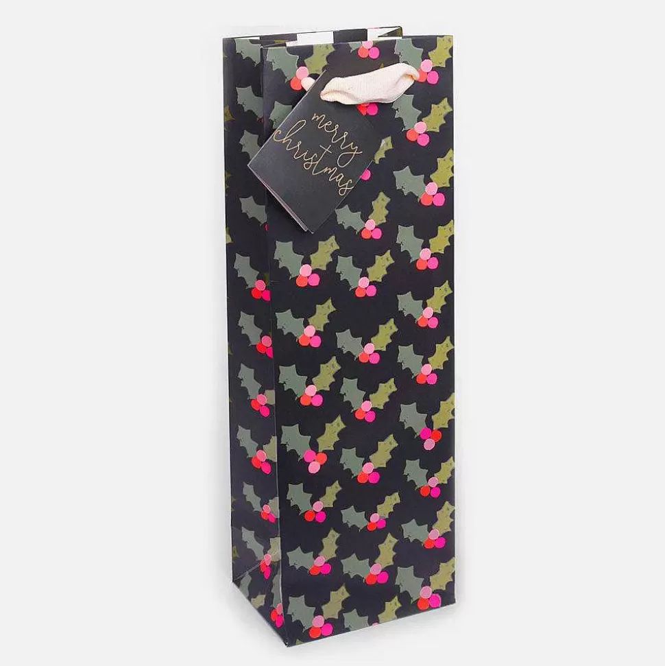Online Holly Leaves & Berries Christmas Bottle Bag Christmas Gift Wrap