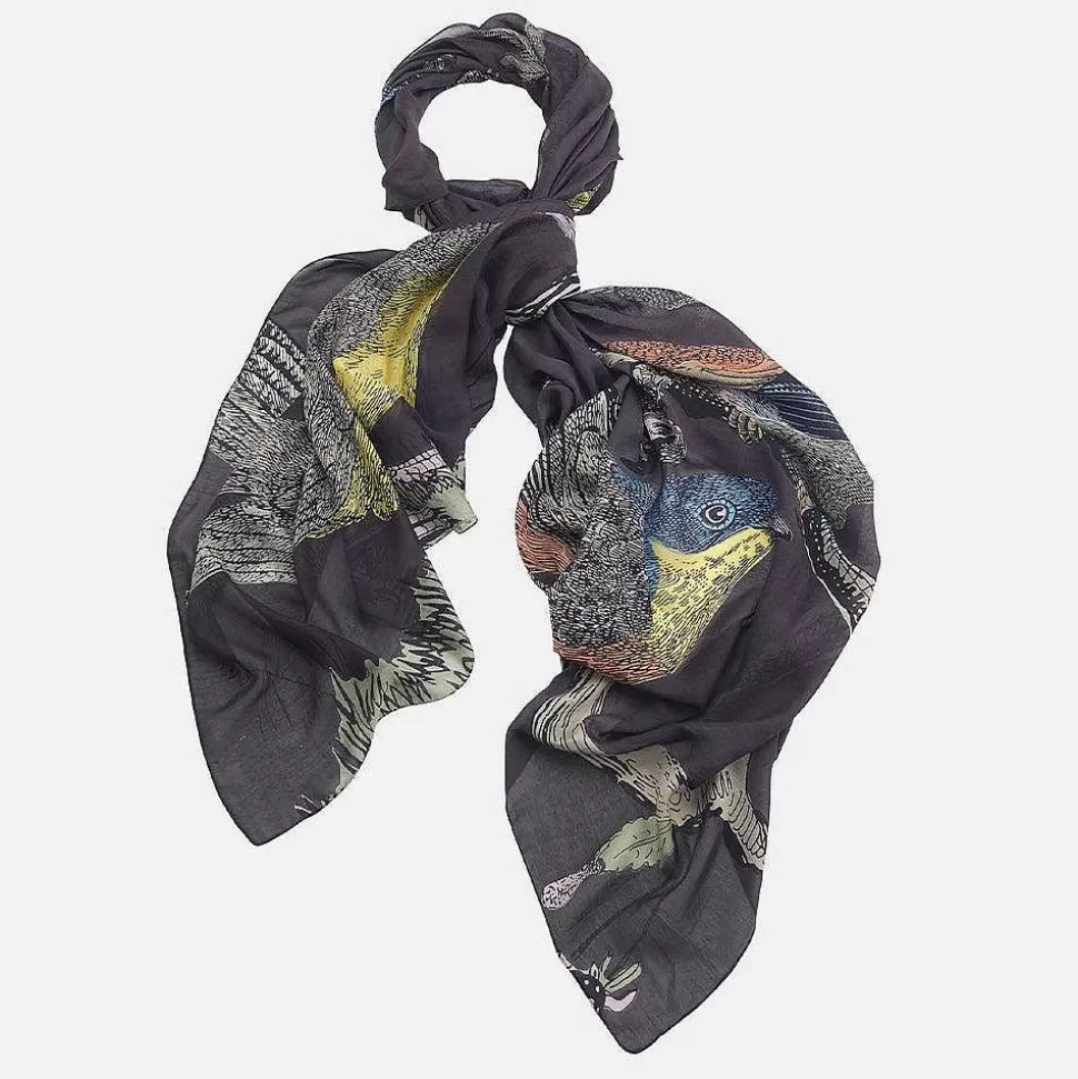 Sale Ink Grey Birds Wool Scarf Scarves