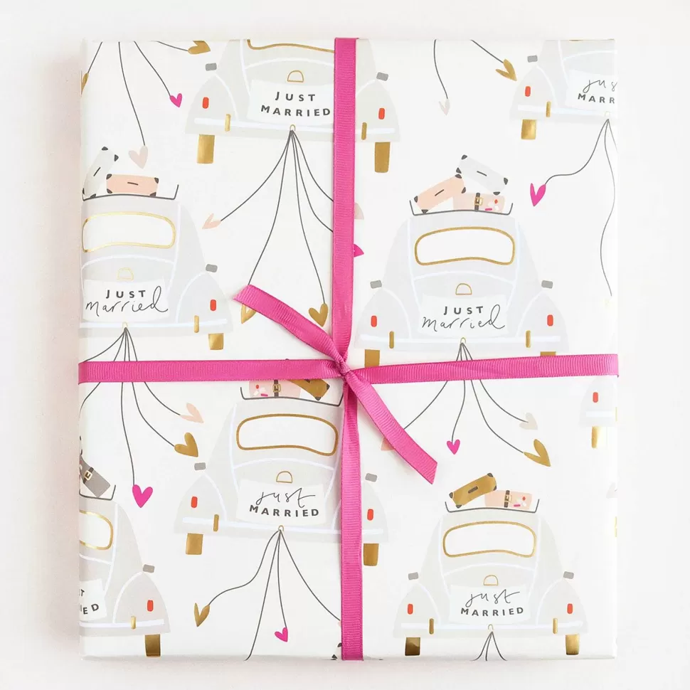 Online Just Married' Wedding Car Wrapping Paper Wrapping Paper