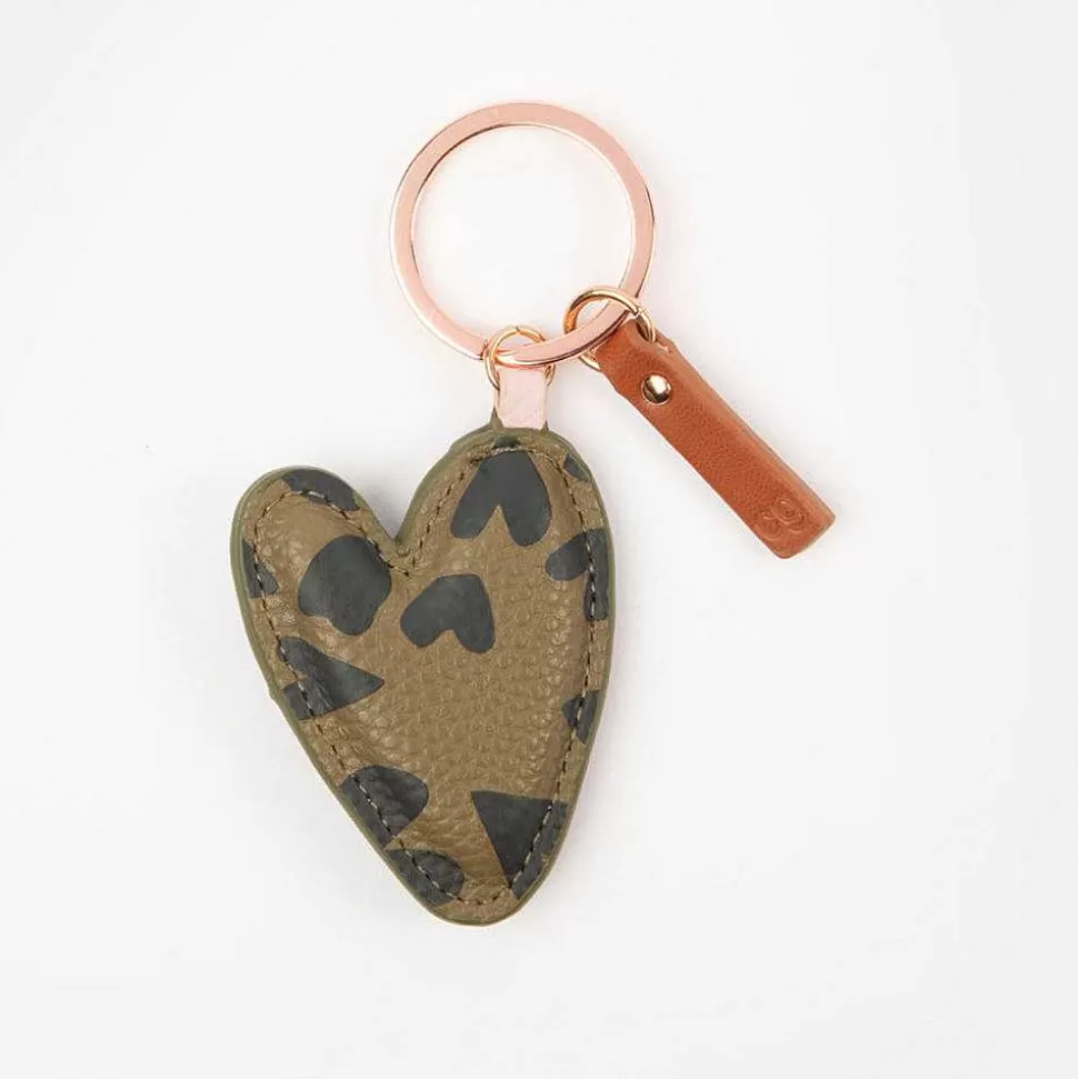 Clearance Khaki Printed Heart Keyring Keyrings & Bag Charms