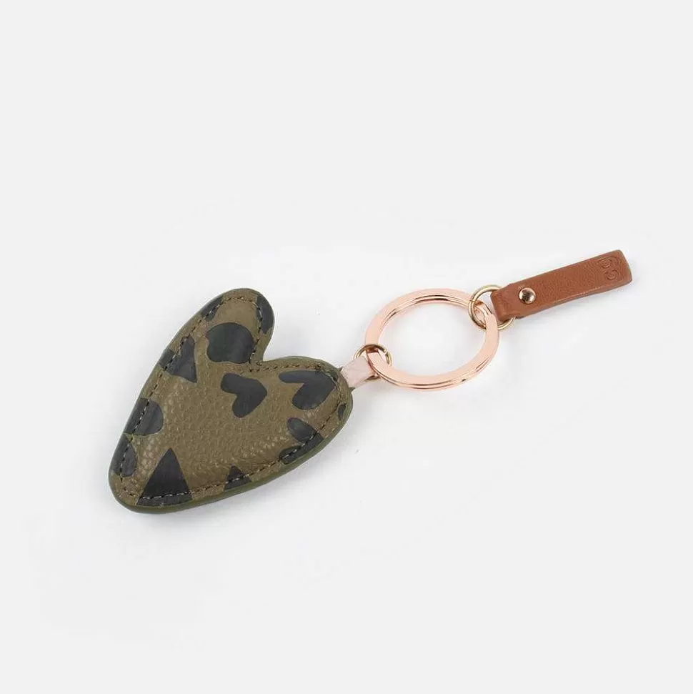 Clearance Khaki Printed Heart Keyring Keyrings & Bag Charms