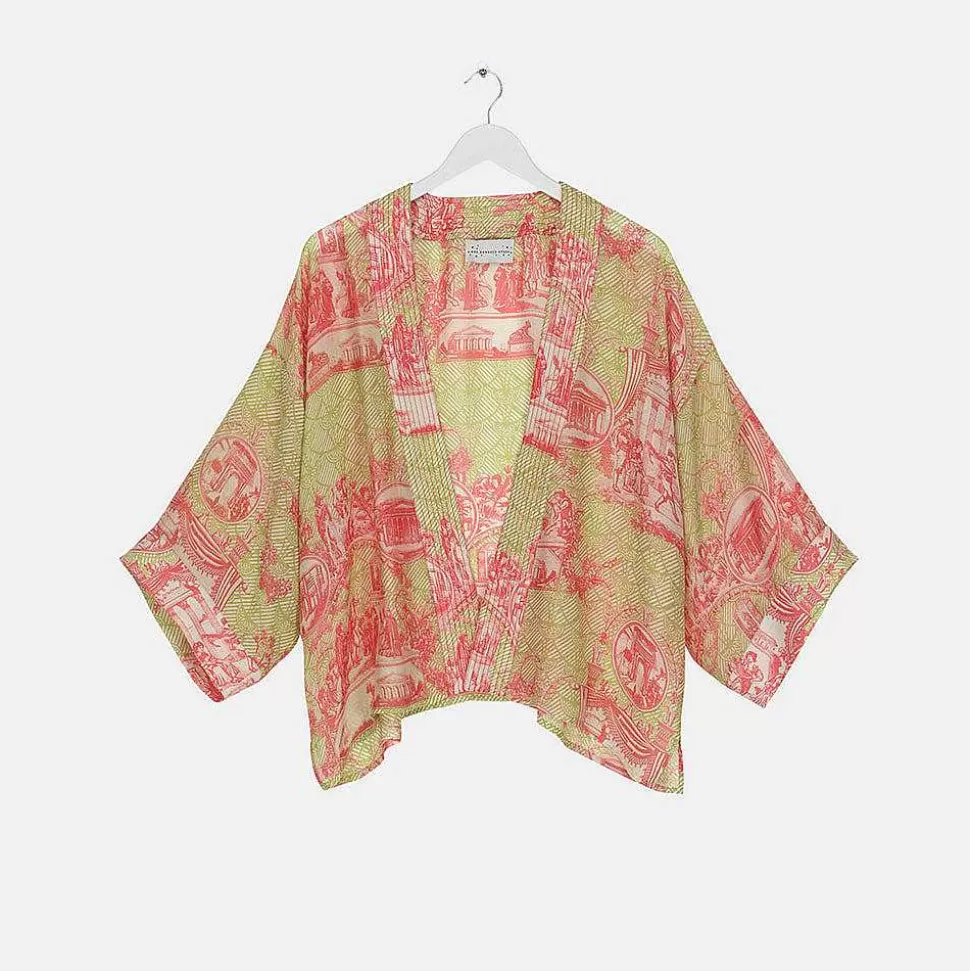 New Olive Ancient Columns Short Kimono Loungewear