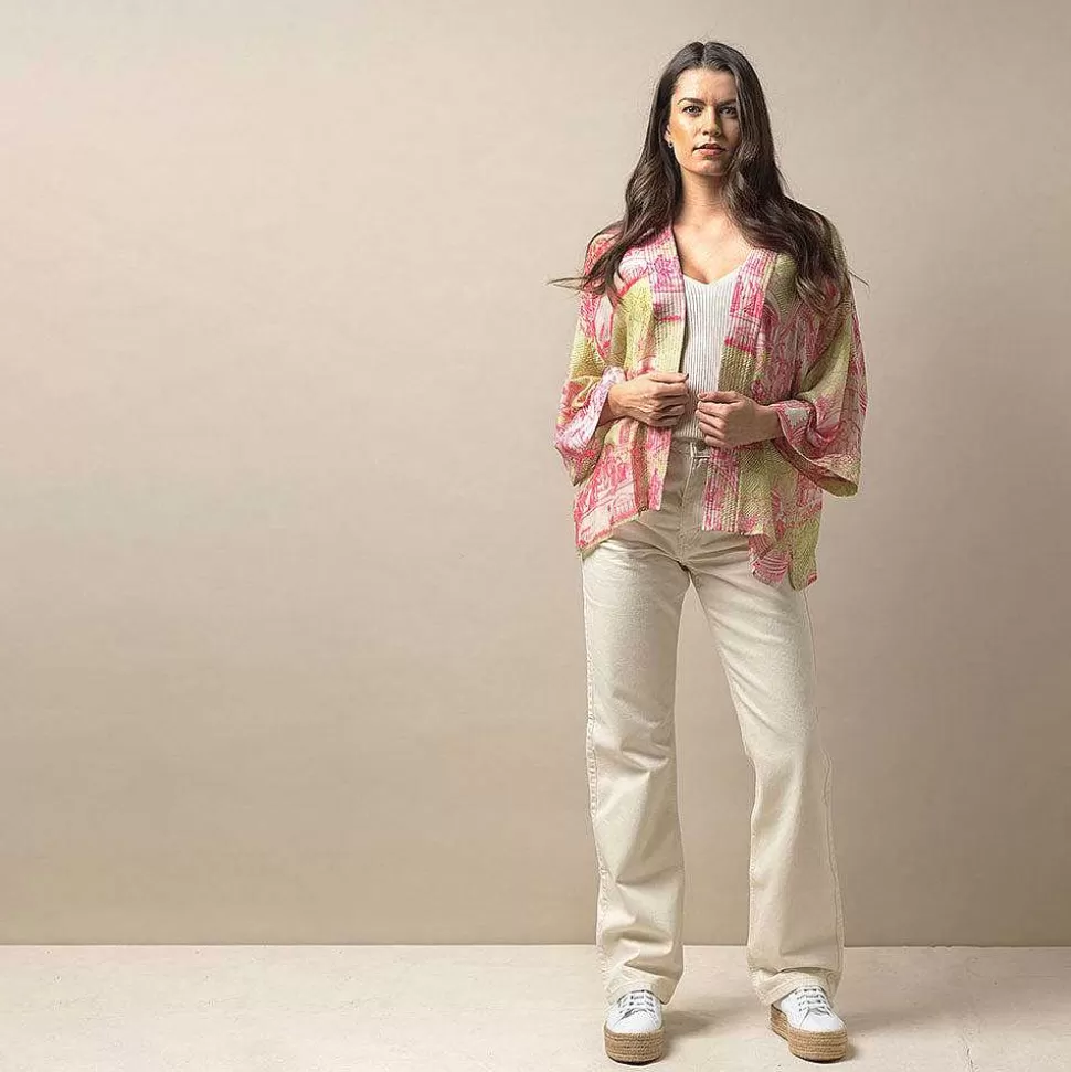 New Olive Ancient Columns Short Kimono Loungewear