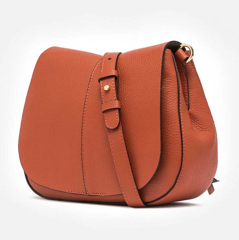 Fashion Orange Leather Helena Saddle Bag Shoulder Bags