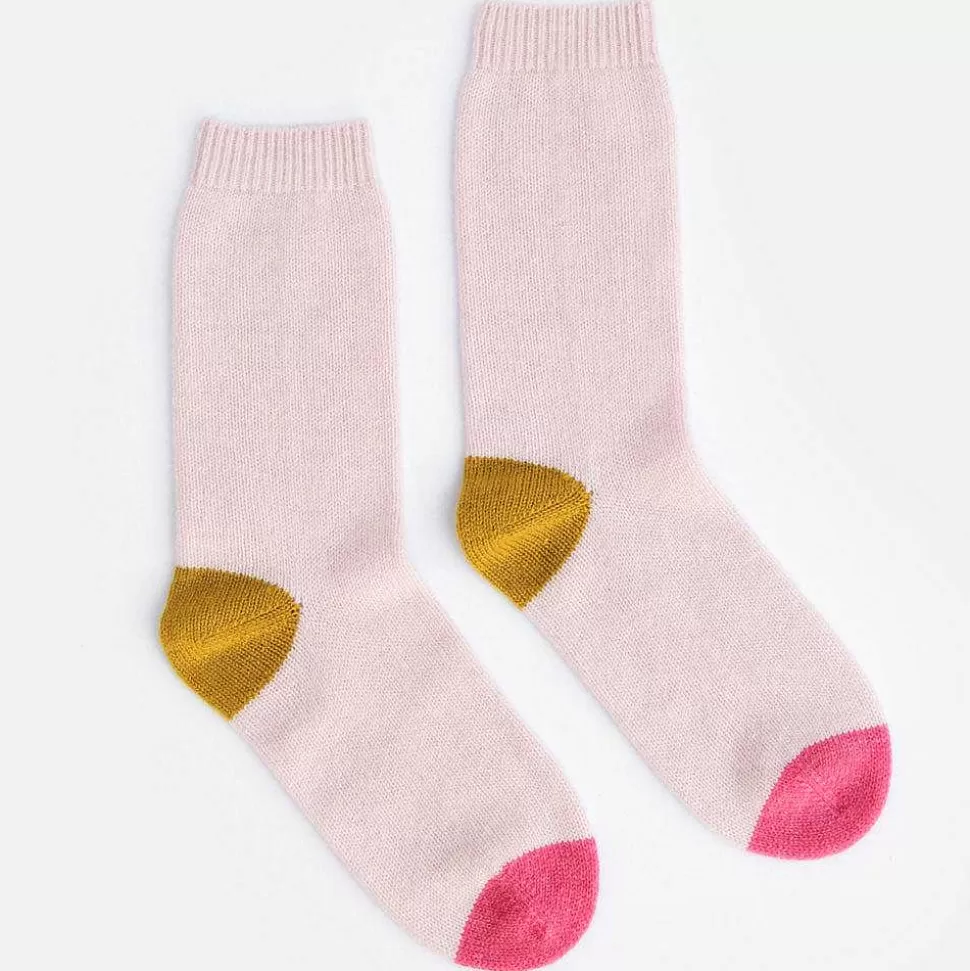 Store Pale Pink/Mustard/Bright Pink Cashmere Bedsocks Socks