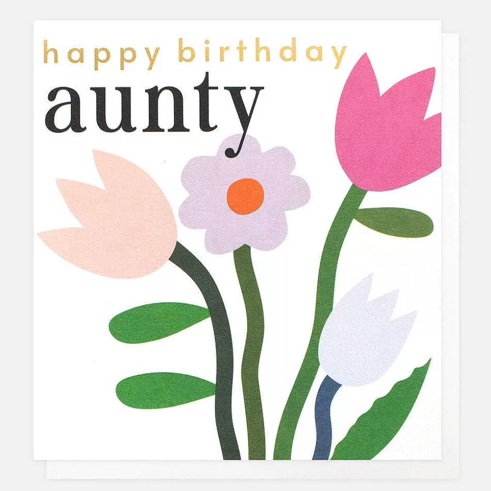 Sale Pink Flowers Birthday Card For Aunty Female Relation