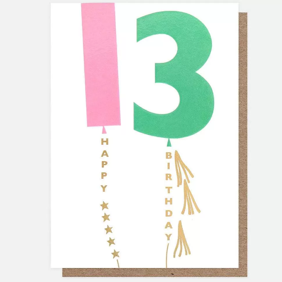 Store Pink/Mint Balloon 13Th Birthday Card By Age