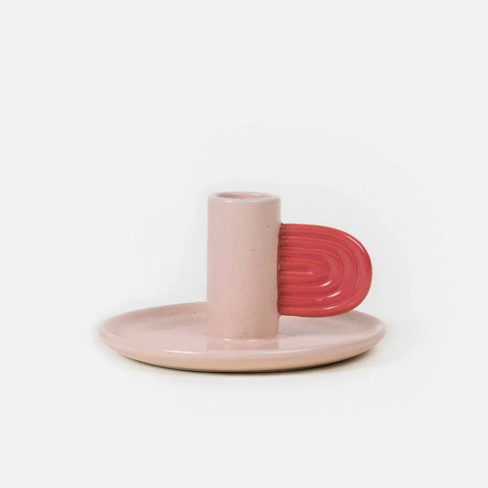 Fashion Pink/Red Hand Painted Stoneware Candle Holder Candles & Fragrance