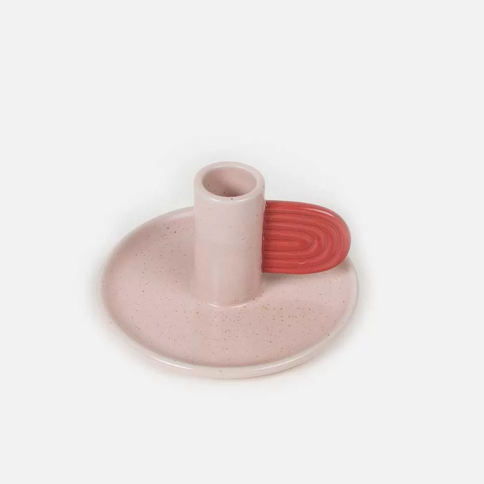 Fashion Pink/Red Hand Painted Stoneware Candle Holder Candles & Fragrance