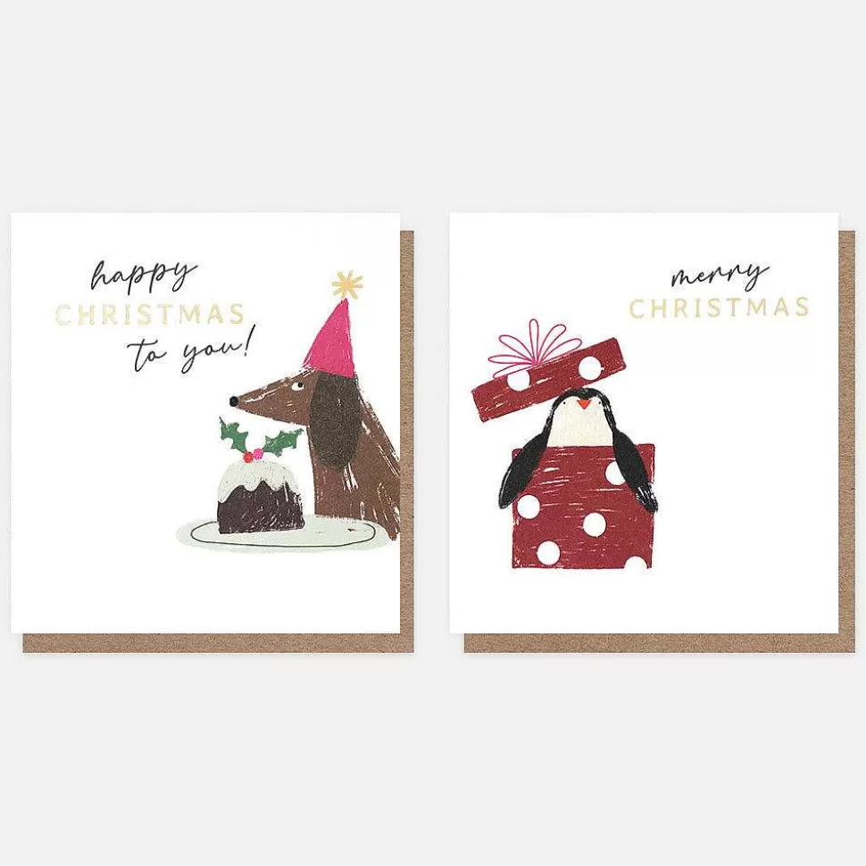 Store Sausage Dog And Penguin Present Charity Christmas Cards Pack Of 8 Christmas Cards