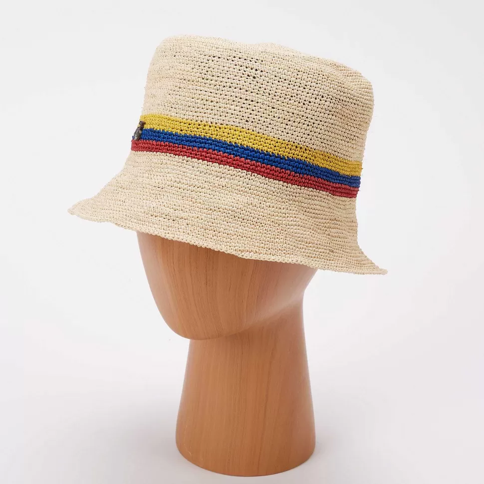 Cheap Stripe Band Straw Bucket Hat Hats & Caps