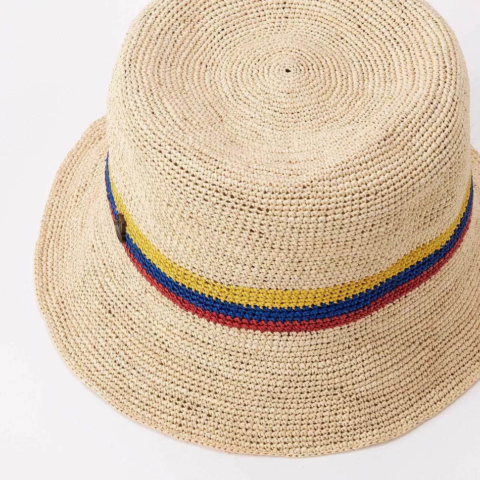 Cheap Stripe Band Straw Bucket Hat Hats & Caps