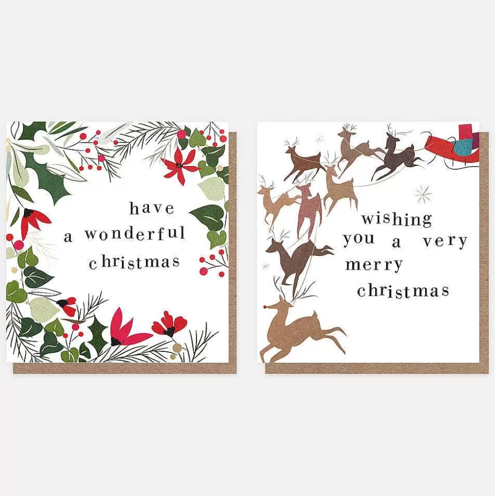 Best Sale Wreath And Reindeer Charity Christmas Cards Pack Of 8 Christmas Card Packs