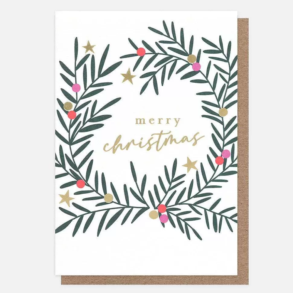 New Wreath With Stars Small Christmas Card Pack Of 10 Christmas Card Packs