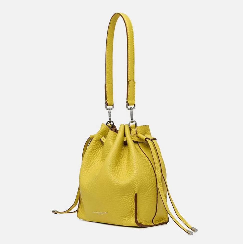 Sale Yellow Leather Joy Drawstring Bucket Bag Colourful Bags